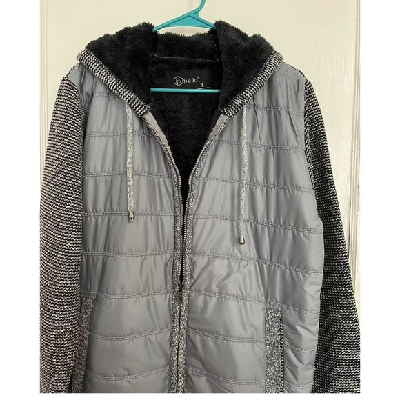 Men's Winter Fur-Lined Full-Zip Warm Sweater Hoodie Jacket, Gray Large - Picture 3 of 9